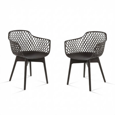  Ensemble de 2 chaises de café modernes en plastique résistant aux intempéries avec dossier ergonomique et coussin antidérapant Modern