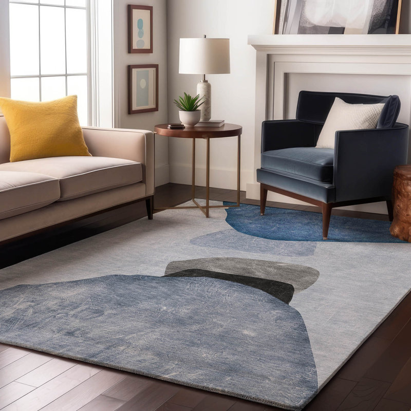 Tapis bleu Cerrito Amf547 lavable à la machine de qualité supérieure, Rectangle 10 pi x 14 pi