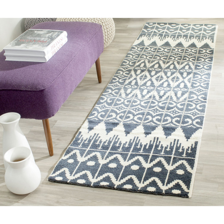 Alimatou Hand Knotted Wool/Cotton Geometric Rug in Charcoal
