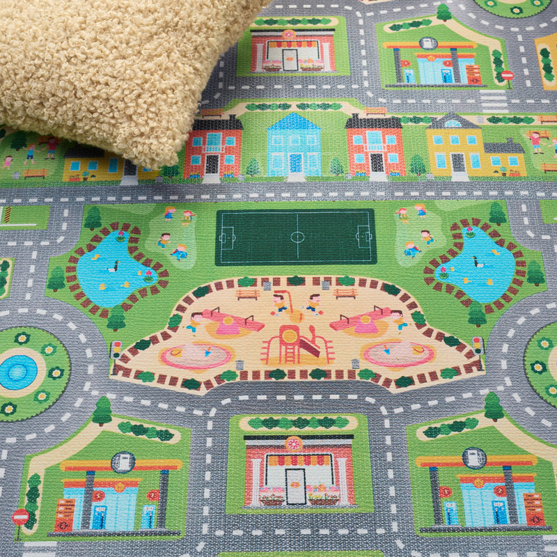 Tapis géométrique lavable à la machine Tacoma Kids 100 Performance, Carré 5 pi