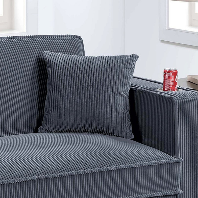 Contemporary Style 1pc Convertible Sofa Square Arms Built In Cup Holders Hidden Storage Matching Throw Pillow Usb Port Dark Gray Finish Primary Living Room