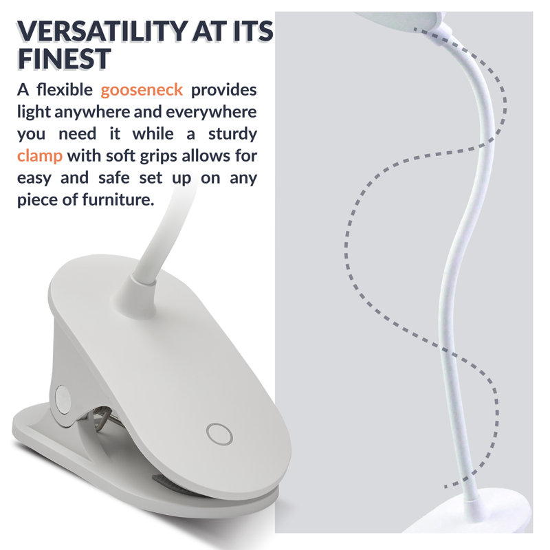 Aevry Adjustable USB Clip On Lamp, White