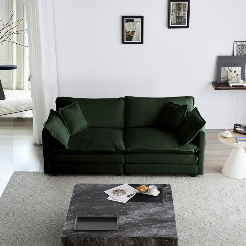 Chenille 2 pour salon, garnie de 4 coussins, structure en bois stable, tissu, canapé confortable pour la maison, construction, matériau, assise confortable