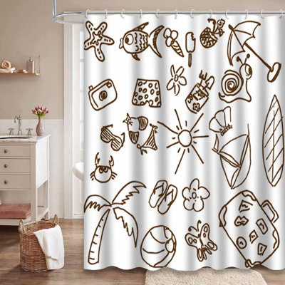 Rideau de douche imperméable Summer Doodle Beach