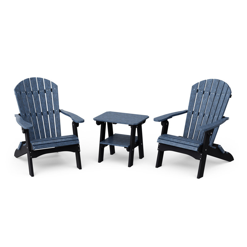 Heritage 3-Piece Folding Adirondack Set with Side Table, Patriot Blue/Black