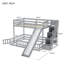 Lit simple superposé au dessus d'un lit double avec glissade, escalier de rangement et garde-corps de sécurité en bois de pin massif, gris-1140675387