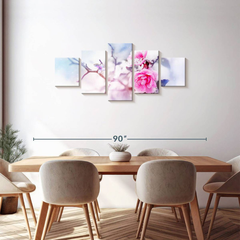 Snowy Pink Roses, 30" H x 68" W