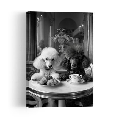 Chic Poodle Breakfast Classic Vintage Dog Wall Art Print 1 Piece Wrapped Canvas Wall Art