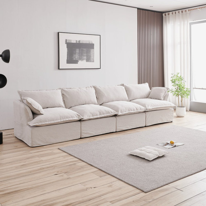 Keiyona 146'' Modular Sectional Sofa Cloud Couch for Living Room, Light Gray