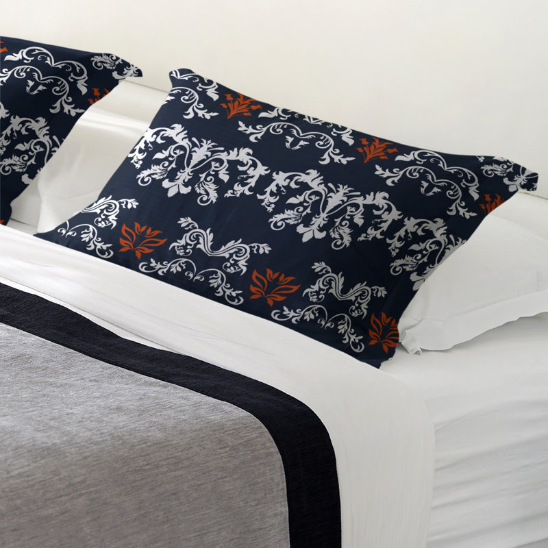 Football Baroque Pattern Pillow Sham, Standard, Polyester, Blue/White/Orange