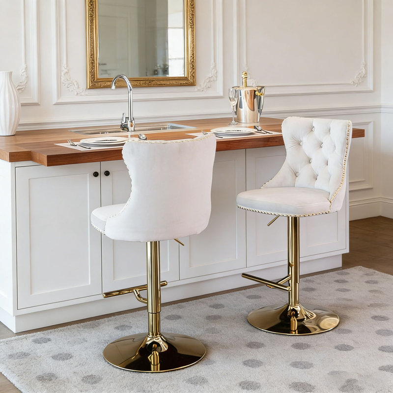 Swivel Velvet Barstools, Beige+golden
