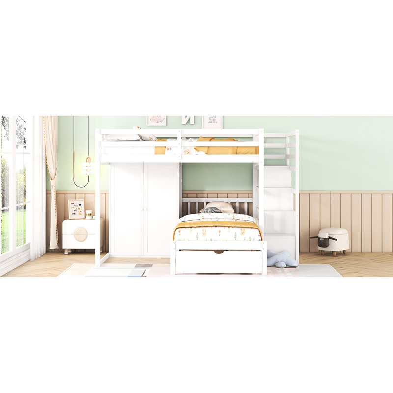Lit superposé blanc avec tiroirs et garde-robe pour une chambre à coucher Options de rangement en bois massif - Rehaussez votre décor