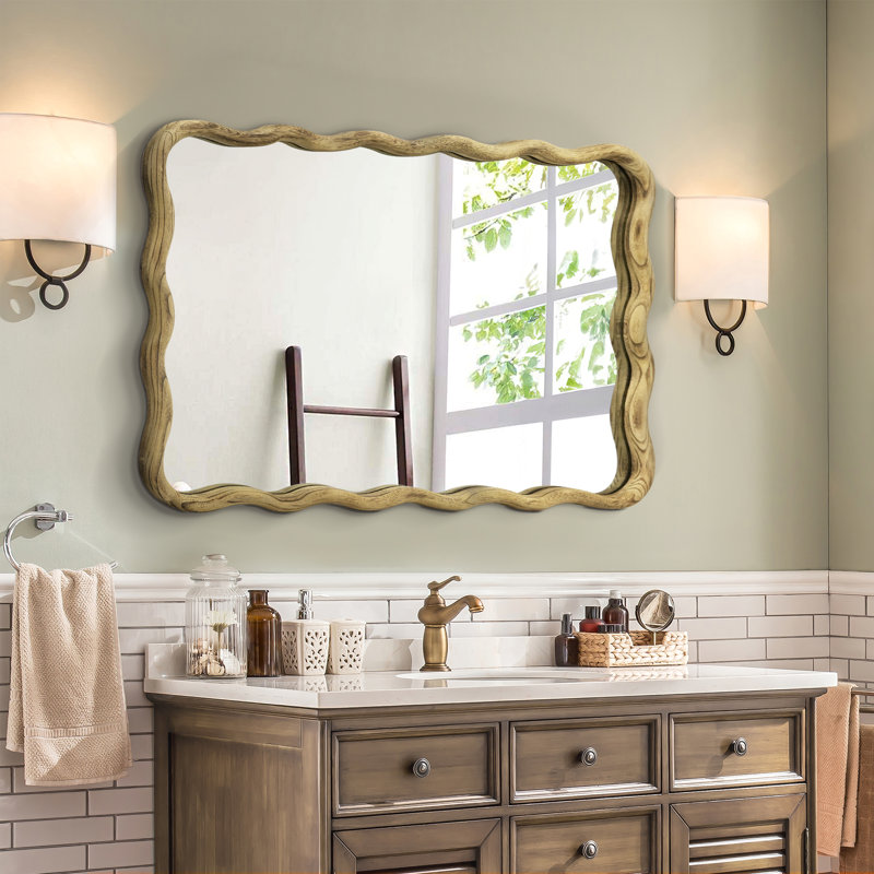 Axat Solid Wood Wavy Mirror, Brown, 24" x 36"