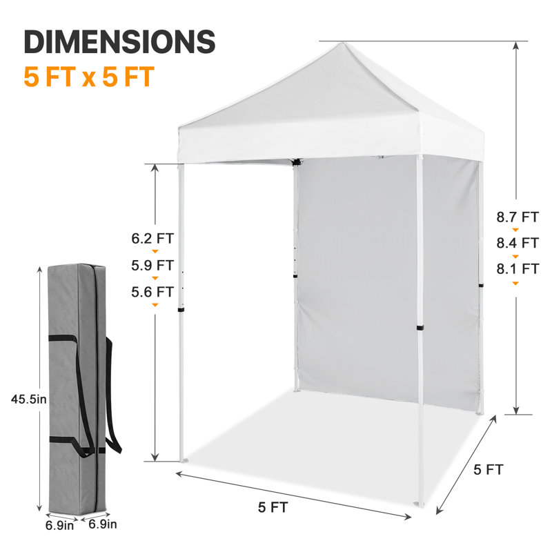 White 5 Ft. Adjustable Steel Pop-Up Canopy Tent with Sunwall