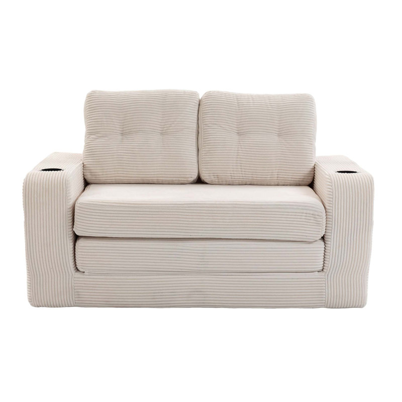 Canapé-lit convertible 2-en-1 avec velours côtelé de qualité supérieure et mousse à mémoire de forme, Beige