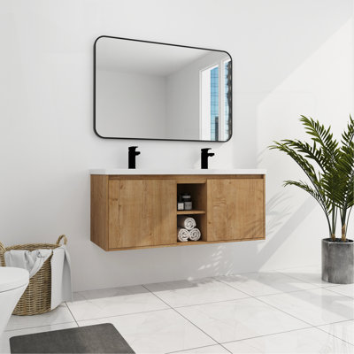 48"  Wall Mounted Bathroom Vanity With Double Sink, Soft Closing Door Hinge (KD-Package)