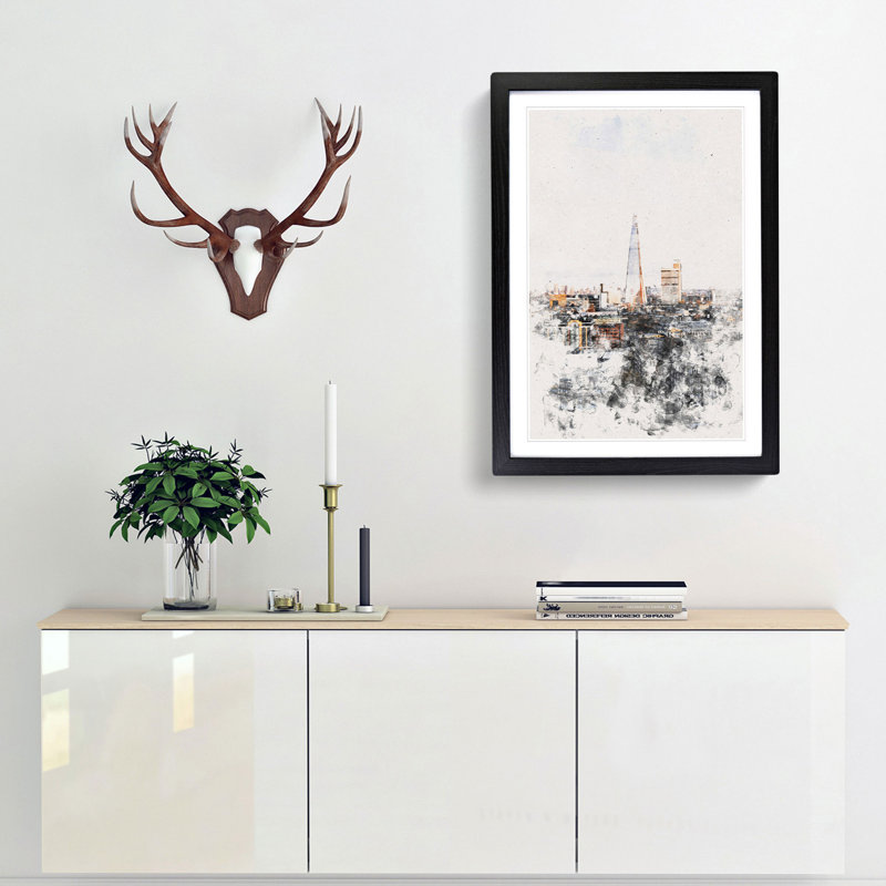 The London Skyline with the Shard - Framed Print, 63cm H x 45cm W x 2cm D, Black Framed