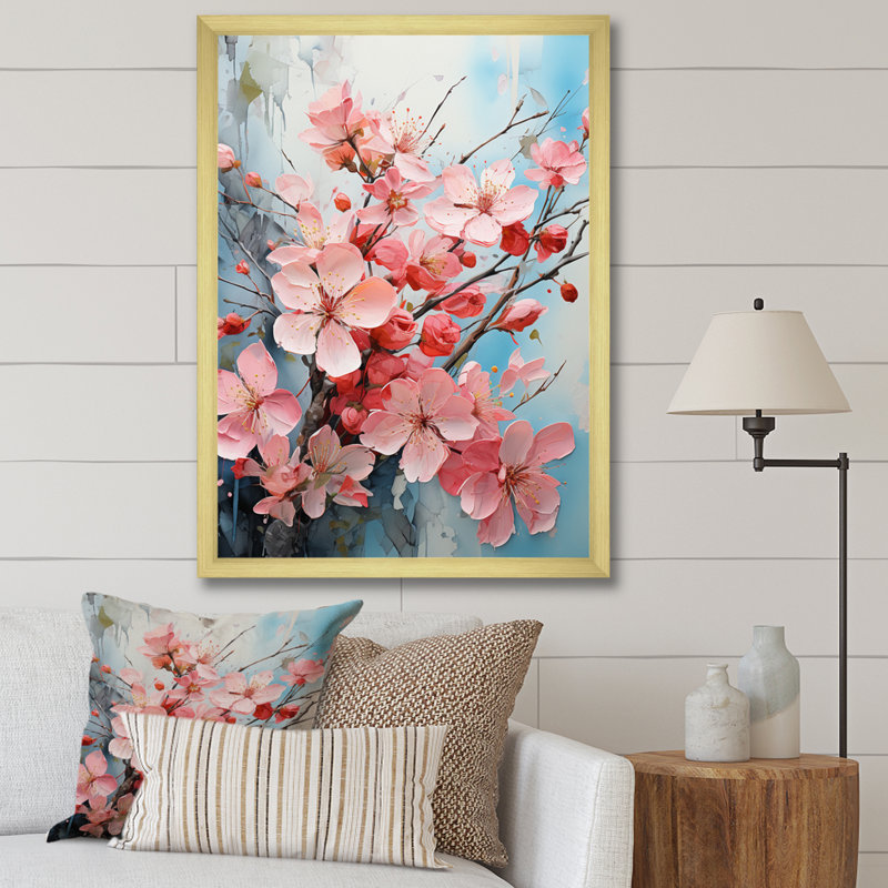 «Alcinous Pink Apple Blossom Collage III», reproduction sur toile, H 32 po x l 24 po x P 1 po, Toile encadrée or simple