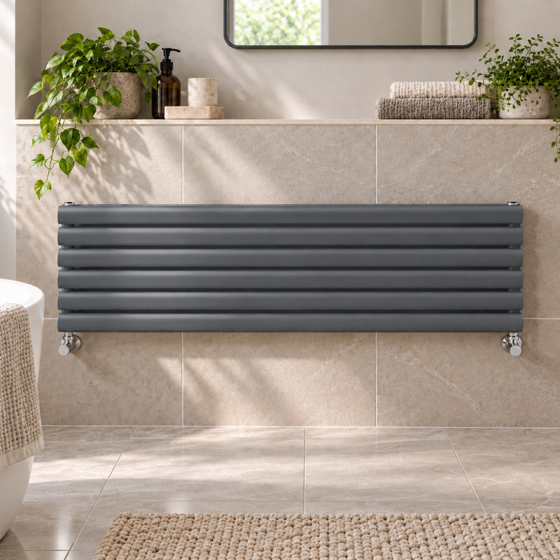  Horizontal Oval Panel Radiators, 1200mm W x 472mm H, Grey