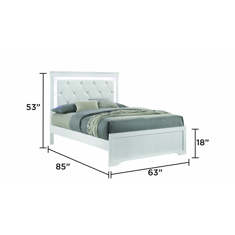 Ensemble de chambre à coucher rembourrée 5 pièces, ensemble de chambre à coucher en bois avec tête de lit à DEL, Grand lit