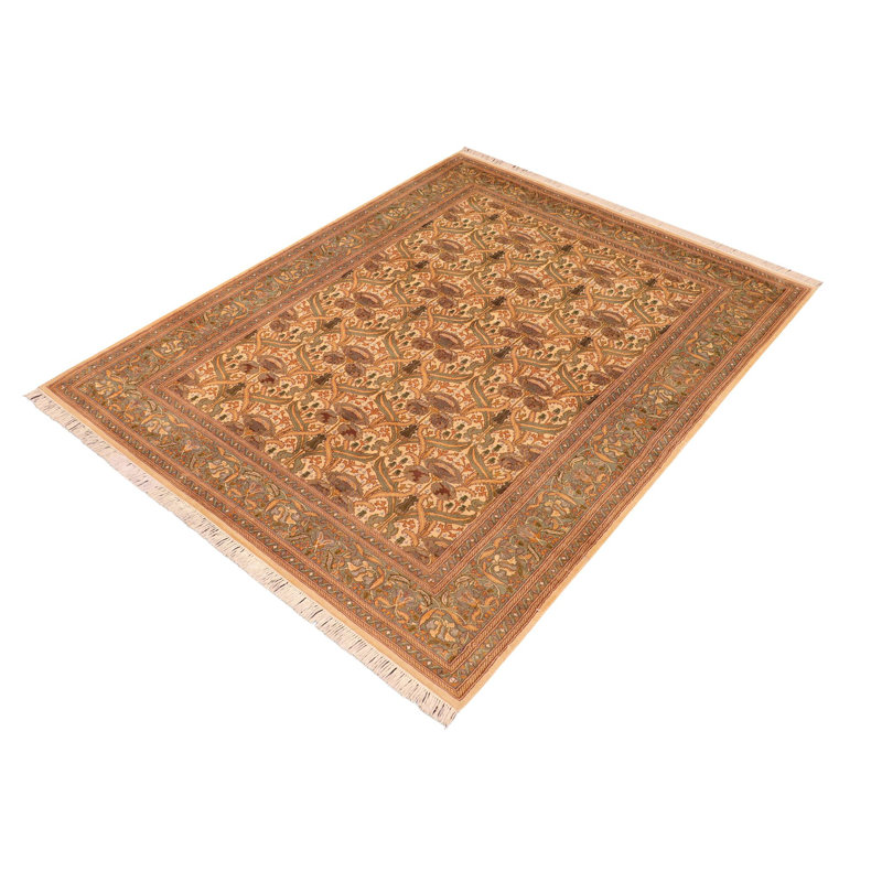 Tapis beige / brun en laine noué à la main à motif oriental William 6 pi x 9 pi 9 po William Morris