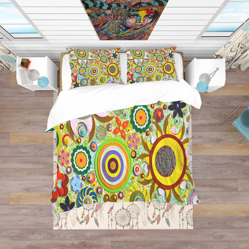 Ensemble de housse de couette bohème et éclectique, Housse de couette double / grand + 2 taies