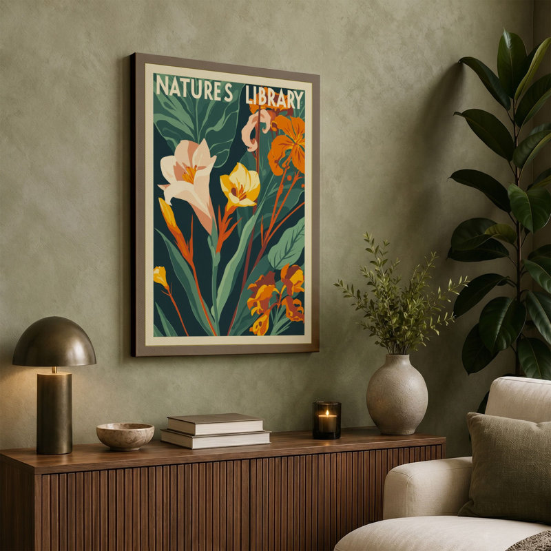 Nature's Library Art Deco - Wrapped Canvas, 30x20 - 76.2 x 50.8 cm, Ochre Border