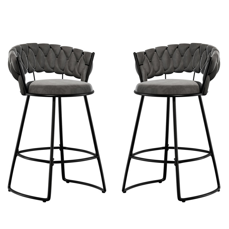 Upholstered Counter Stool With Metal Frame, Counter Stool (24" Seat Height), Gray