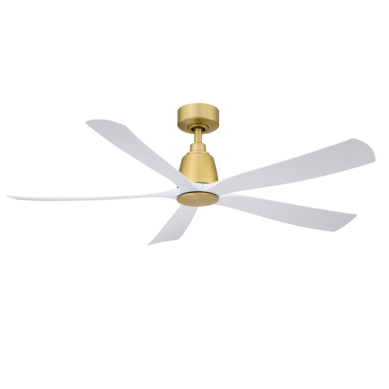 Kute5 52 inch Indoor/Outdoor Smart Ceiling Fan with Remote Control - Brushed Satin Brass with Matte White blades