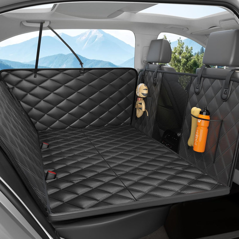 Housse pour siège d'auto pour chien pour siège arrière, rallonge de siège arrière rigide pour chien - supporte 400 lb, 2025 nouveaux imperméables, résistants aux égratignures, hamac pour chien portable antidérapant, convient aux voitures, VUS et camions
