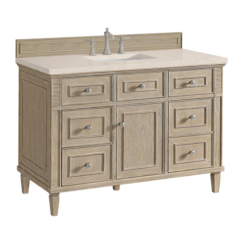 Lorelai 48'' W Single Vanity, Whitewashed Oak, Carrara White Marble, 8" Widespread