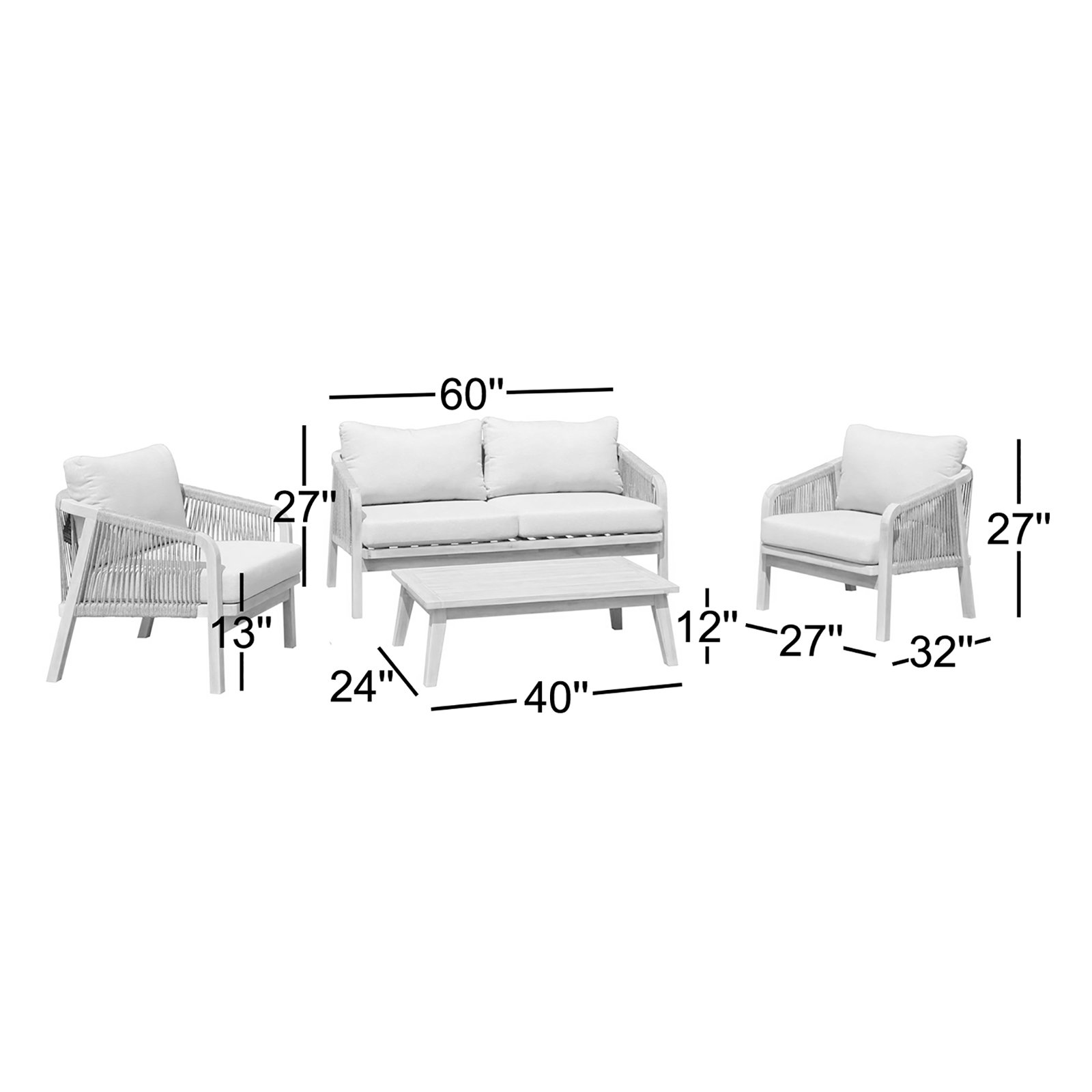Naila 4-Person Acacia Patio Seating Group, Beige