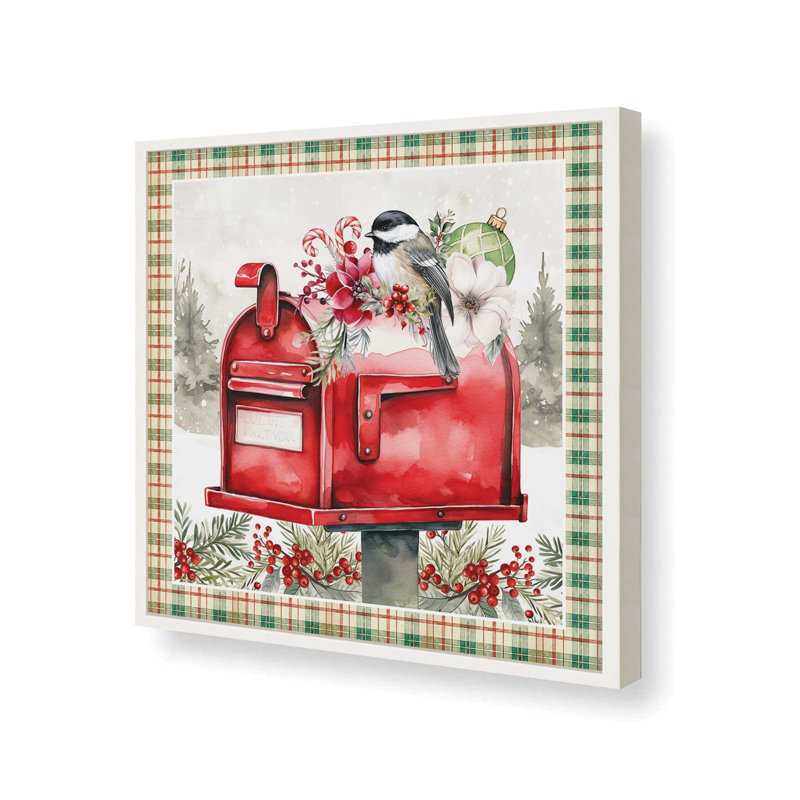 «Christmas in Bloom Mailbox» par Nicole DeCamp, reproduction d'art, L 20 po x H 20 po, Blanc, Impression encadrée