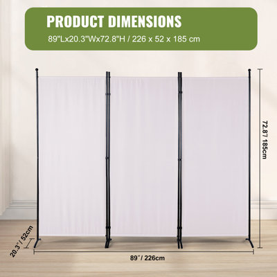 Paravent de 1,86 m (6,1 pi) pliable en tissu, gris foncé, pour bureau, chambre, salle à manger, bureau.