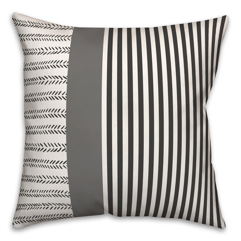Housse de coussin d'extérieur carré à motif de lignes 4, 18 po x 18 po, gris