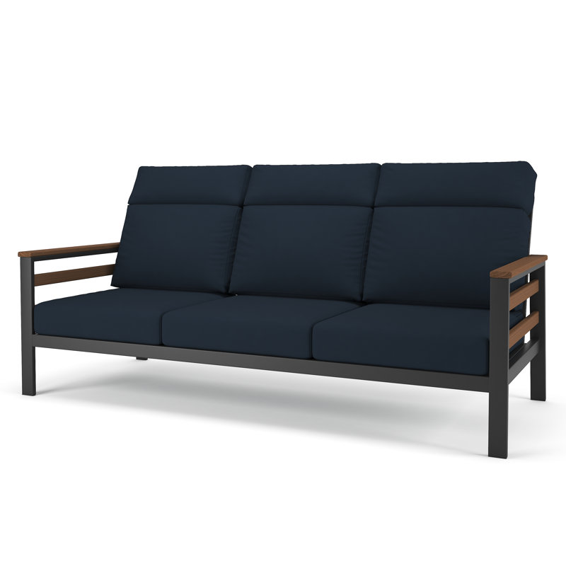 Townsend Metal Outdoor Sofa With Sunbrella Cushion, Canvas Navy, Brown