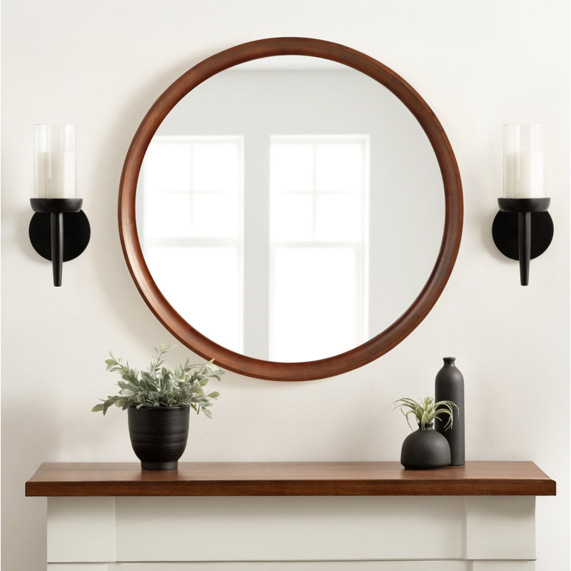 Zoie Wood Mirror, 30" x 30", Dark Brown Wood