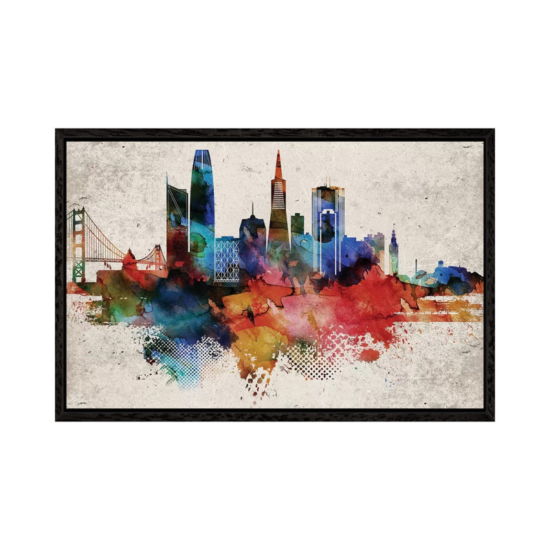 San Francisco Abstract - Print on Canvas, Black Framed, 45.72cm H x 66.04cm W x 3.81cm D