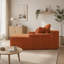 Chaise longue convertible en velours côtelé orange | Canapé-lit moelleux sans dossier avec grands accoudoirs | Porte-gobelet et coussins décoratifs inclus | Aucun assemblage requis pour le salon ou la chambre