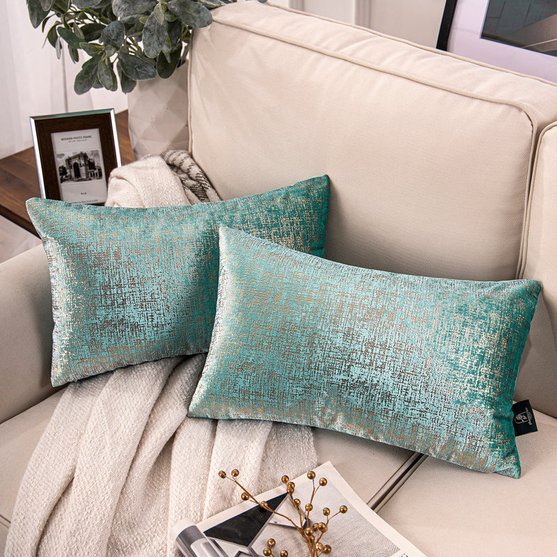 Housse et insert de coussin en polyester Bronzing Velvet Collection RY, Rectangle H 12 po x l 20 po , Turquoise