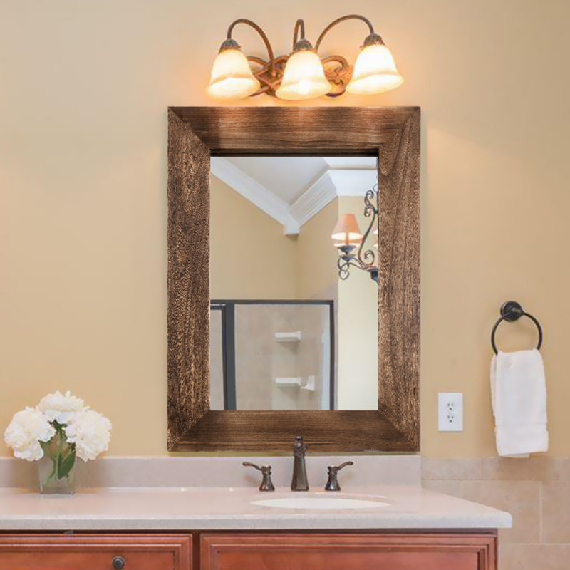 Fontanez Farmhouse Wood Bathroom Wall Mirror, Brown