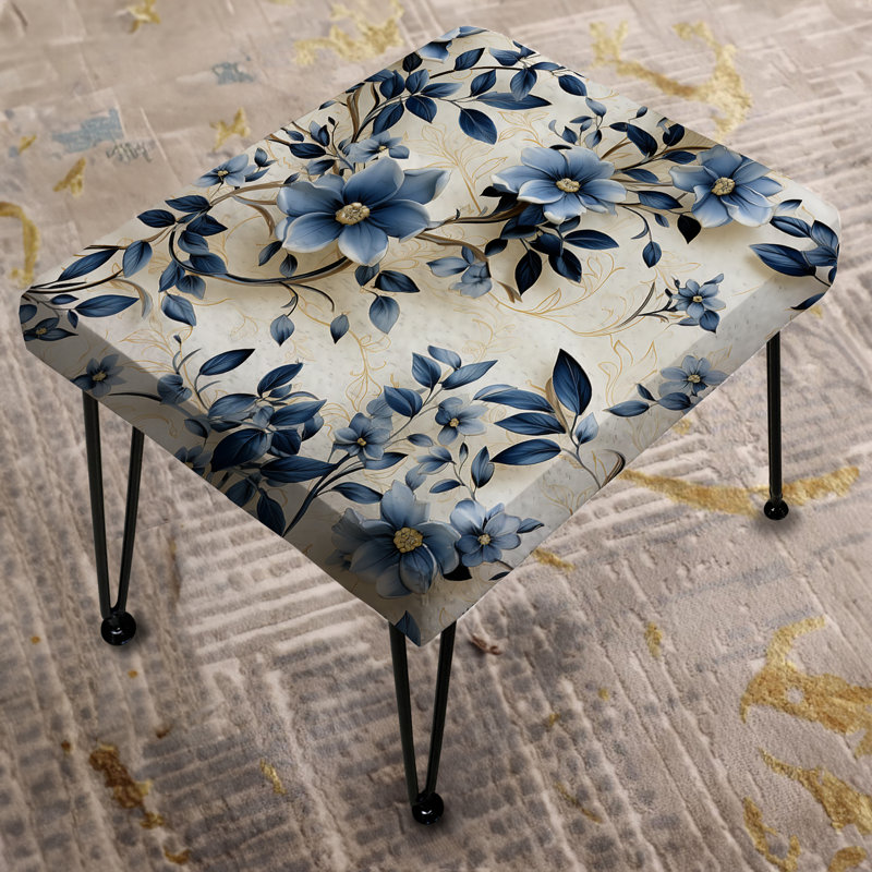 Cobalt Blue Filigree Vines Victorian Pattern I - Floral Rectangle Ottoman