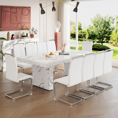 Marble-Patterned Dining Table Set for 10
