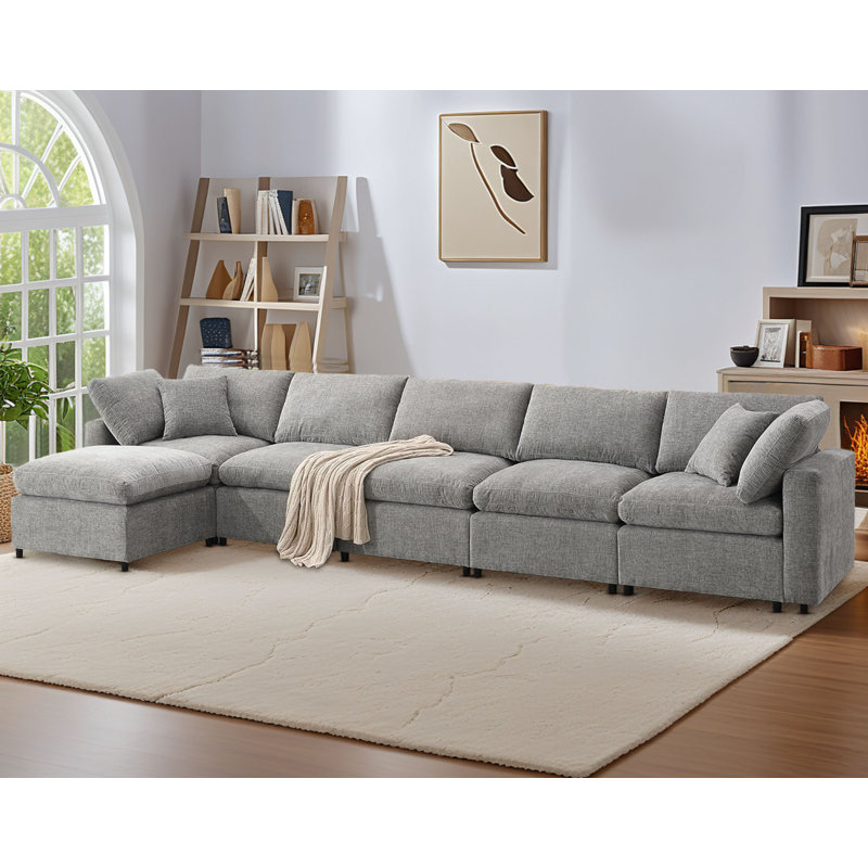 Canapé-lit modulaire en chenille de 130 po Latitude Run®, canapé-lit modulaire convertible surdimensionné, Gris chenille