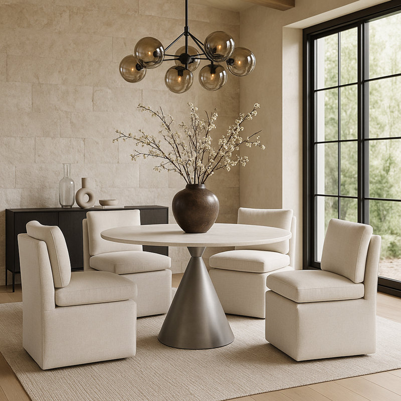 Nelori Linen Textured Performance Fabric Upholstered Dining Chair, Cream Linen Textured Fabric