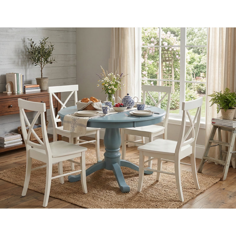 Josanna 4 - Person Pedestal Dining Set, White, Blue