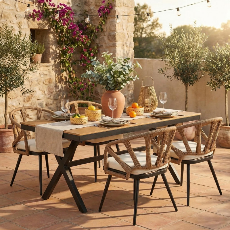 5-Piece Patio Dining Set for 4, Outdoor Furniture Sets with Rectangle Table, Patio Table and Chairs Set with Removable Cushions for Backyard