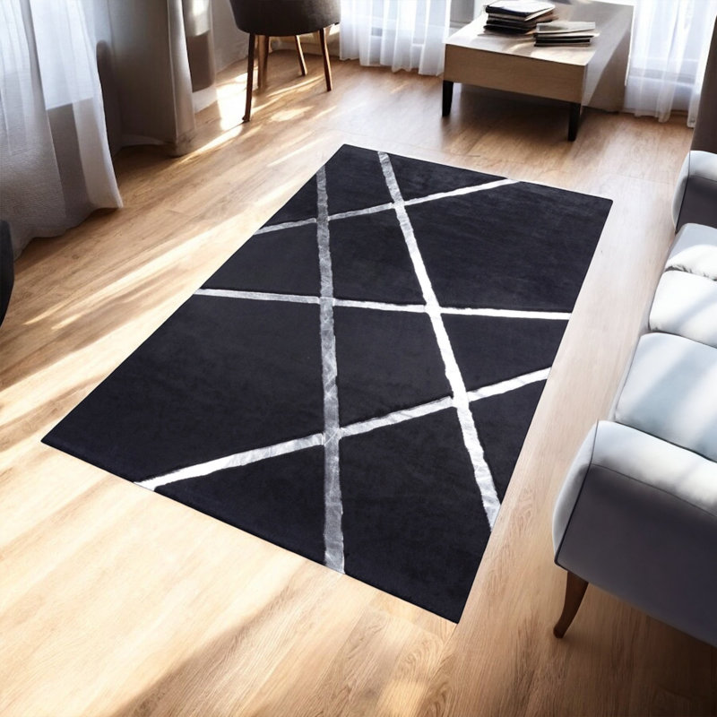Tapis moelleux à rayures argentées_9,5 X 13,5 pi, Rectangle 9 pi 5 po x 13 pi 5 po