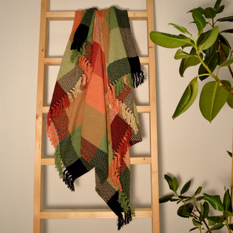 Colourful Check Herringbone Throw Blanket, 150 cm W x 200 cm L