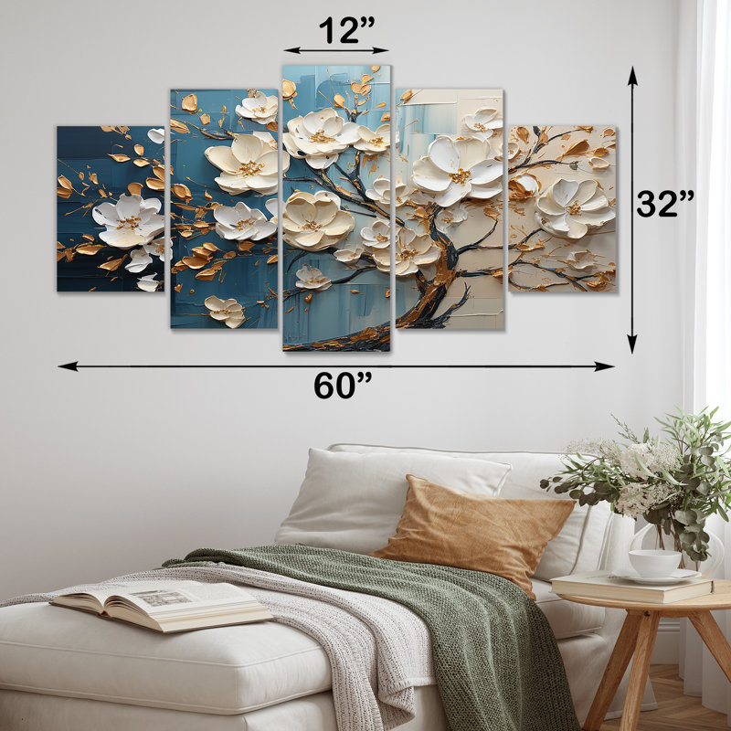 Orchidée bleue et blanche Golden Of Branches III - ensemble de décorations murales multi-panneaux